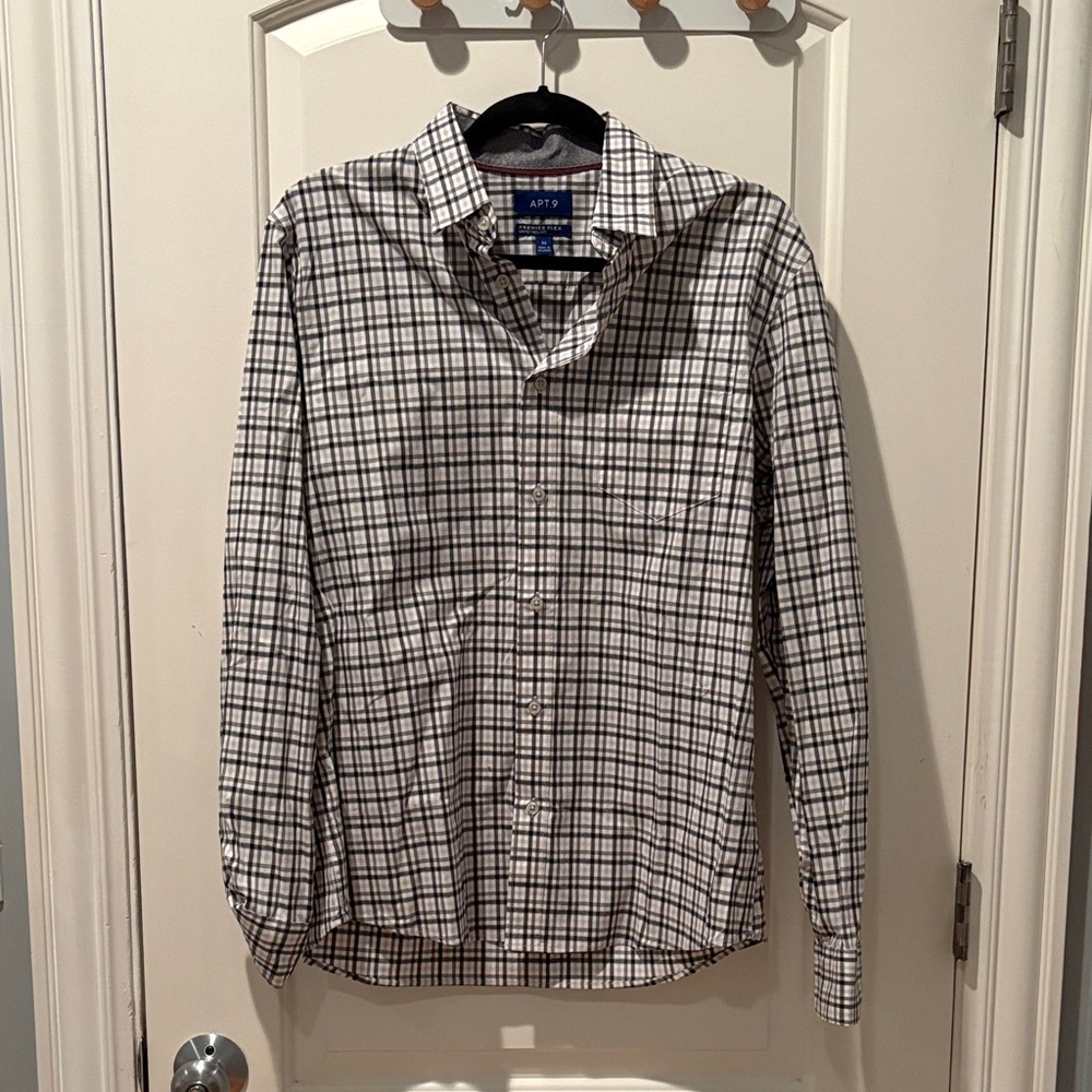 Apt. 9 Black and White Plaid Long-Sleeve Button-Down Shirt